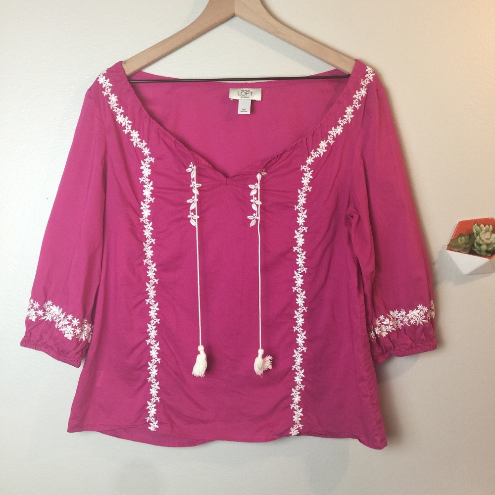 Ann Taylor Loft Peasant Quarter Sleeve Top